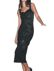 ZARA Womens Small Shimmer Floral Beaded Knit Midi Dress Black Sleeveless NWT