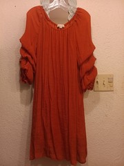 Indigo Rose Orange Solid Wrap Dress Scoop Neck 3/4 Ruffle Sleeve Knee Plus 2X