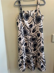 Ann Taylor Beige and Black Floral A-Line Dress with Ruffle at Bottom Size 8