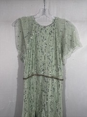 NWT Mac Duggal [ 6 ] 94128 Embellished Bow Flutter Sleeve Midi Dress Sea J2159
