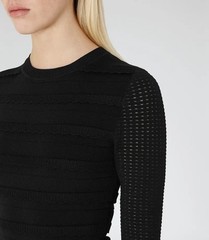 Reiss Jenkins Womens Size 6 Black Scalloped Knit Bodycon Dress Cocktail Designer