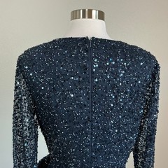 Mac Duggal 10558 Navy Blue Evening Gown Sequined Long Sleeve Column Dress Size 6
