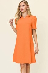 Double Take White Texture Collared Neck Short Sleeve Mini Dress