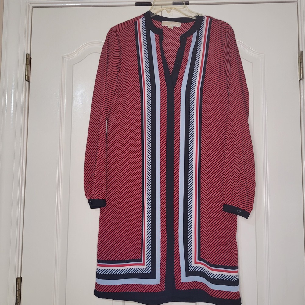 Michael Kors Size Medium Red Black Long Sleeve Dress Shift Career Belt Missing