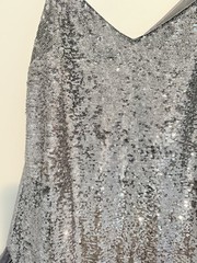 Cinq à Sept Silver Sequin Feather Hem V-Neck Strappy Mini Dress Zip Size 2