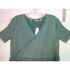 Soft Surroundings Green Silver Metallic Pleats Shimmer Midi Dress Size PS NWT