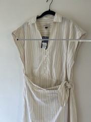 Medium Short Sleeve Wrap Waist Midi Shirtdress – Universal Thread Cream Striped