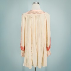 Free People Size Small S Wind Willow Embroidered Tie Long Sleeve Boho Mini Dress