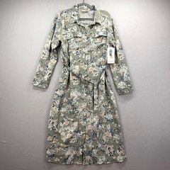 Lucky Brand Shirt Dress Womens XL Sage Green Paisley Floral Belted Button Front