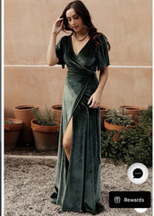 Baltic Born Green Velvet Wrap Maxi Dress V-Neck Short Sleeve Tie, Size S