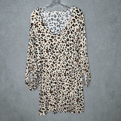 ee:some Leopard Print Dress Women XL Tan Excellent V-Neck Bubble Sleeve Mini
