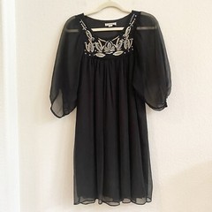 Forever 21 Sheer Lined Dress Rayon Embroidered Beaded Black Size S