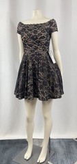 B. Darlin Black Lace Floral Eyelet Nude Lining Fit & Flare Mini Dress Size 5/6