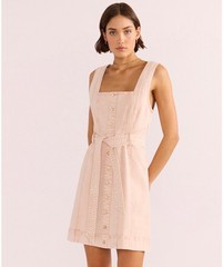 MinkPink Dahlia Denim Panel Mini Dress Belt Pink Size Small NWT