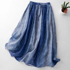 Cotton Linen A- Line Gradient Polka Dot Long Skirt Drifting Thin Large Swing Lin