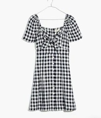 Madewell Size 2 Blue Gingham Tie-Front Cotton above Knee Swing Dress