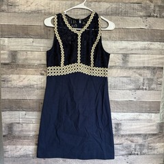 Lilly Pulitzer Leigh Stretch Shift Dress In True Navy Gold Lace Size 2