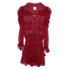 MISA Los Angeles S Anika Floral Chiffon Ruffle Mini Dress Sheer Red Coquette