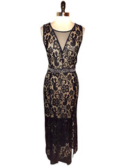 EN FOCUS STUDIO Plus Size 14W Sheath Dress Blue Floral Lace Sparkles Sleeveless
