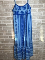 SheIn Blue Geometric Maxi Dress Sleeveless Strappy Straps Polyester Size L