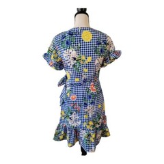 Hayden Gingham Floral faux Wrap Mini Dress Size S New