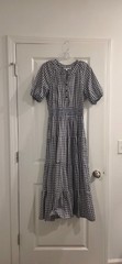 Chicos Navy White Geometric Cane Basketweave Tiered Midi Dress Smocked 00 Sz 2
