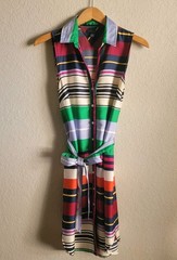 Tommy Hilfiger Women’s Striped Satin Shirt Dress Sleeveless Belted 90&rsquo;s Style M