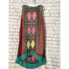 Love 21 Teal Magenta Geometric Floral High Low Shift Dress with Slip Small