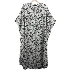 Doe & Rae Oversized Small Midi Caftan Dress White Black Floral Button Front