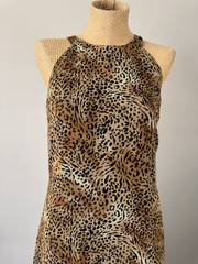 VTG 80s 90s Leopard Cheetah Animal Print Maxi Dress Flowy Criss Cross Back Sz 10