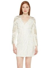 Intropia 243284 Womens Long Sleeve Belted V-Neck Shift Dress Silver Size 42