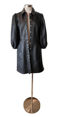 Designer Black Leather Collared, Studs & Button Through Coat Dress 10Aust-UK/6US