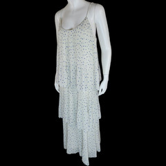 NWT Samsoe Samsoe Womens Large White Pleated Blue Polka Dot Maxi Dress Tatiana