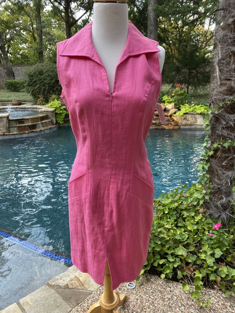 New 6 Finity Studio Pink Linen Sheath Dress $129 LINED