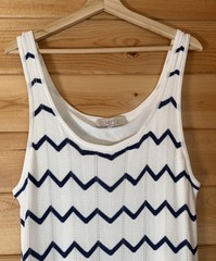 Loft Size XL Chevron Open Stitch Pointelle Knit Sleeveless Maxi Dress White Navy