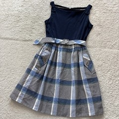 Burberry Blue Label Check Skirt Switch Sleeveless Dress with Belt