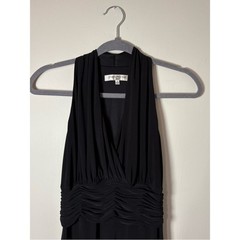 Evan Picone Black Halter Ruched Waist Midi Dress 4 Cocktail Marilyn Monroe Style
