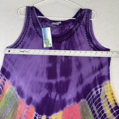 INDIA BOUTIQUE Maxi Tank Dress Embroidered Tie Dye Boho Festival Purple One Size