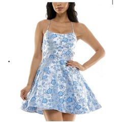 B Darlin Juniors&rsquo; Lace-Up Floral Embroidered Jacquard A-Line Dress Sz 3/4 NEW