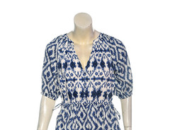 Sezane Robe Stella Dress Blue Ikat S 36 Women Raglan Short Sleeve Midi NWT 45351