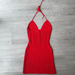 Outcast Red Crochet Halter Mini Bodycon Dress Size S/M