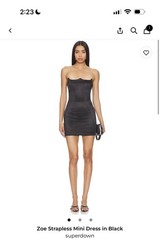 Superdown Zoe Strapless Satin Bodycon Mini Dress Black Size M