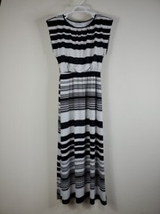 Stitch Between Dress Women&rsquo;s L Black/White Striped Elastic Waist String Tie Maxi