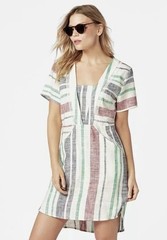 NWT JUSTFAB Linen Blend Stripe Shift Dress Swim Cover Up Women&rsquo;s 2X Beach Resort