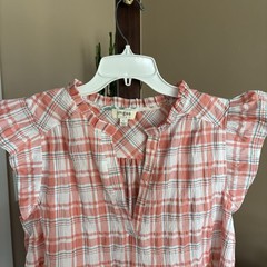 Umgee Tiered Plaid Mini Dress Women’s L Cap Sleeved Seersucker NWOT
