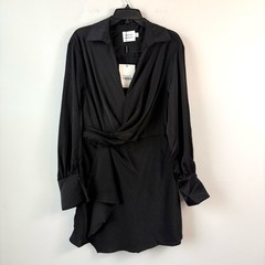 Hello Molly Days Of Love Long Sleeve Satin Mini Dress Black 10