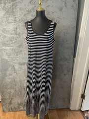 J Jill Navy Striped Sleeveless Maxi Dress Medium Soft Pima Cotton Blend