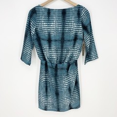 Charlie Jade Dress XS Womens Mini Sheath Printed 3/4 Sleeve Cut Out Draped Back
