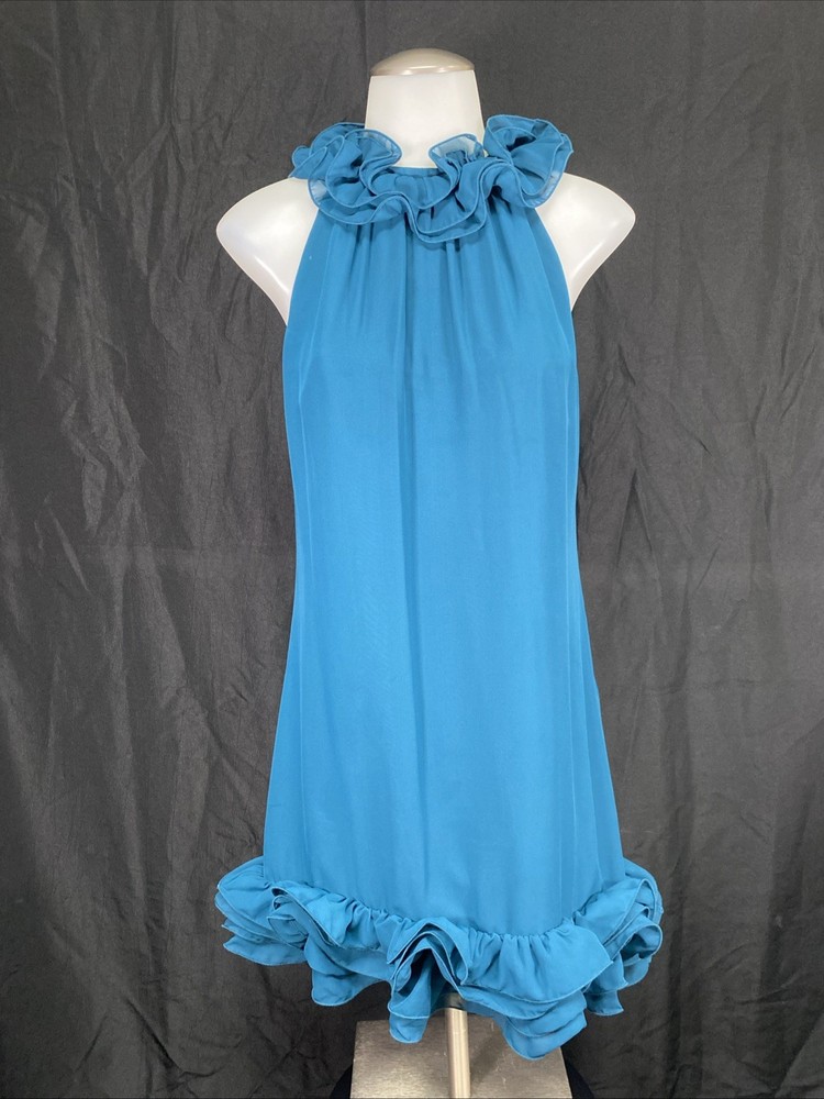 Ted Baker London Women&rsquo;s Julieta Frill Neckline Dress Teal Blue Size 1 US 4/UK 8