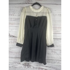 Dazy Dress Women&rsquo;s Large Black White Long Sleeve Sheer Contrast Mini Pleated New
